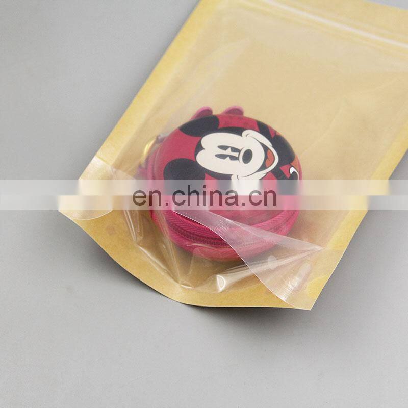 Customized Printed Stand Up Kraft Paper Bag One Side Clear And One Side Kraft Paper
