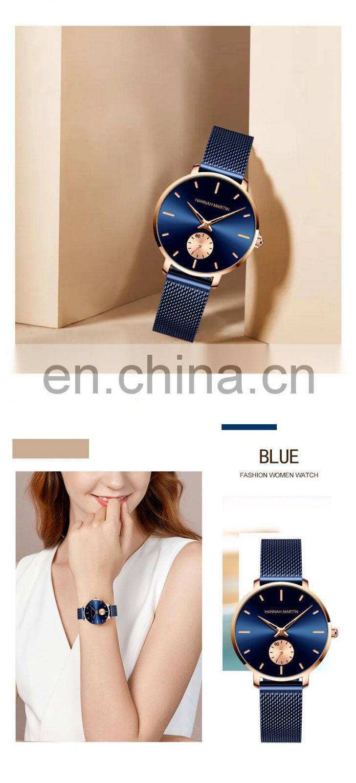 Hannah Martin 1335 Japanese Movement Luxury Ladies Watch Rose Gold Stainless Steel Mesh Belt Waterproof Quartz Wristwatches