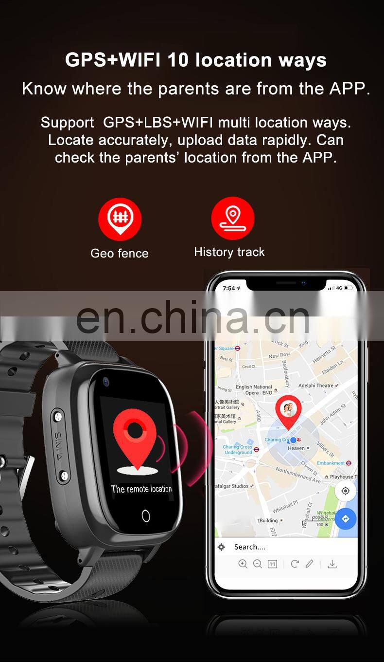 Black leather 4G multi language IPS screen heart rate oxygen monitor SIM card smart watch for senior