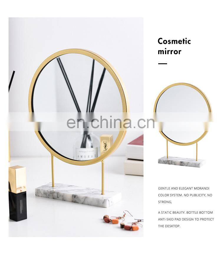 Home Decoration Stone Marble Base Stand Table Makeup Mirror Natural Cosmetic Mirror Desktop Mirror Customized Logo Acceptable