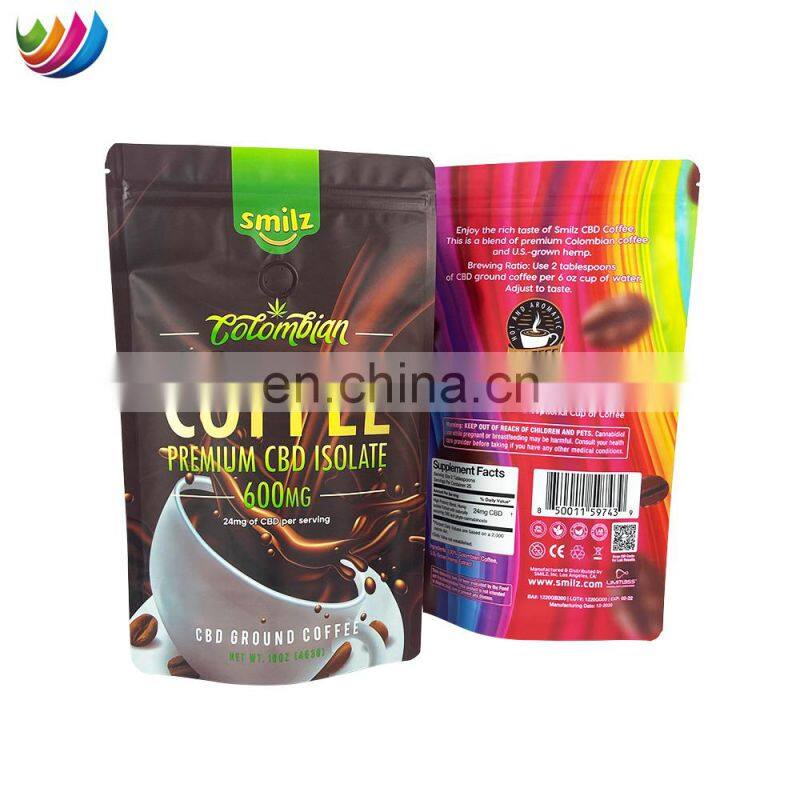 Custom printed 50g 250g 500g 1kg stand up pouch packaging wholesale coffee bag with valve and zipper