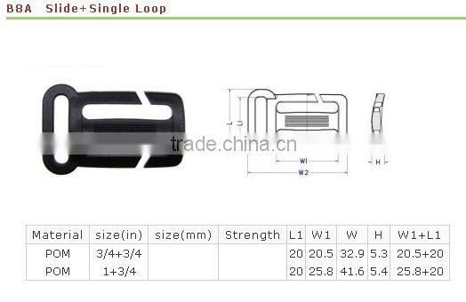 Plastic adjustable strap slide buckle for bag webbing