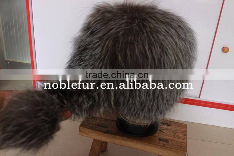 popular plain solid color silver fox fur winter hat with long tail ball