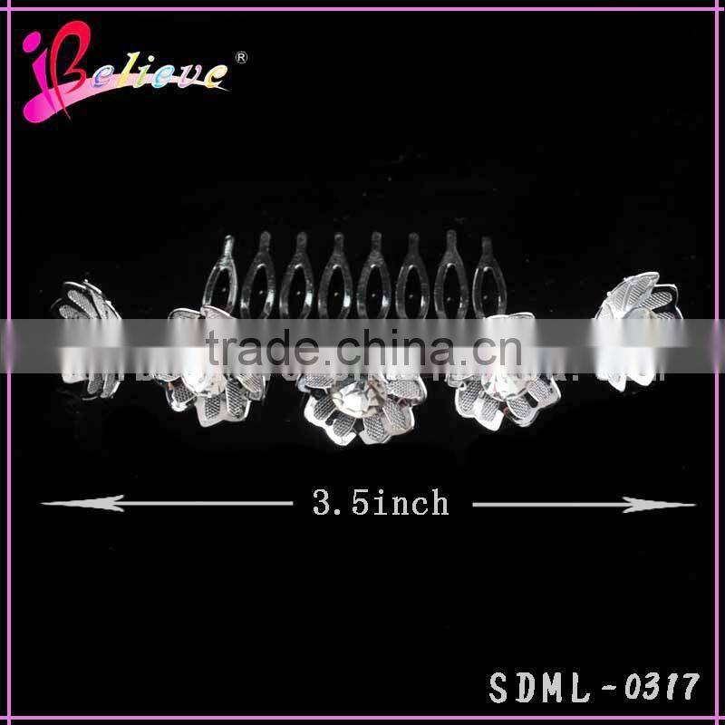 Diamond flower silver metal hair comb wedding hair jewelry magic hair comb