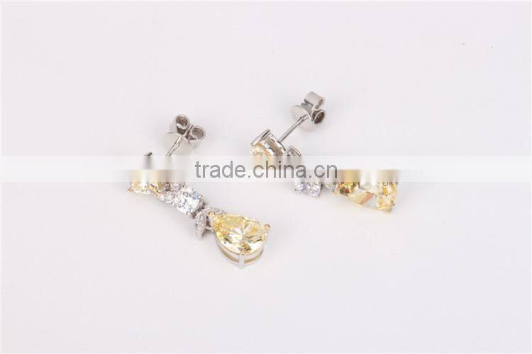 High Polished Gold plated crystal Zircon silver earrings