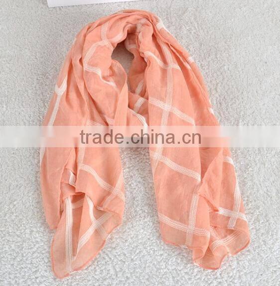 Wholesale Spring Plaid Checked Embroidery Cotton Shawl Scarf