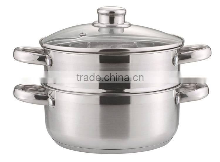 3 layers satin polished stainless steel steam pot with welded handles