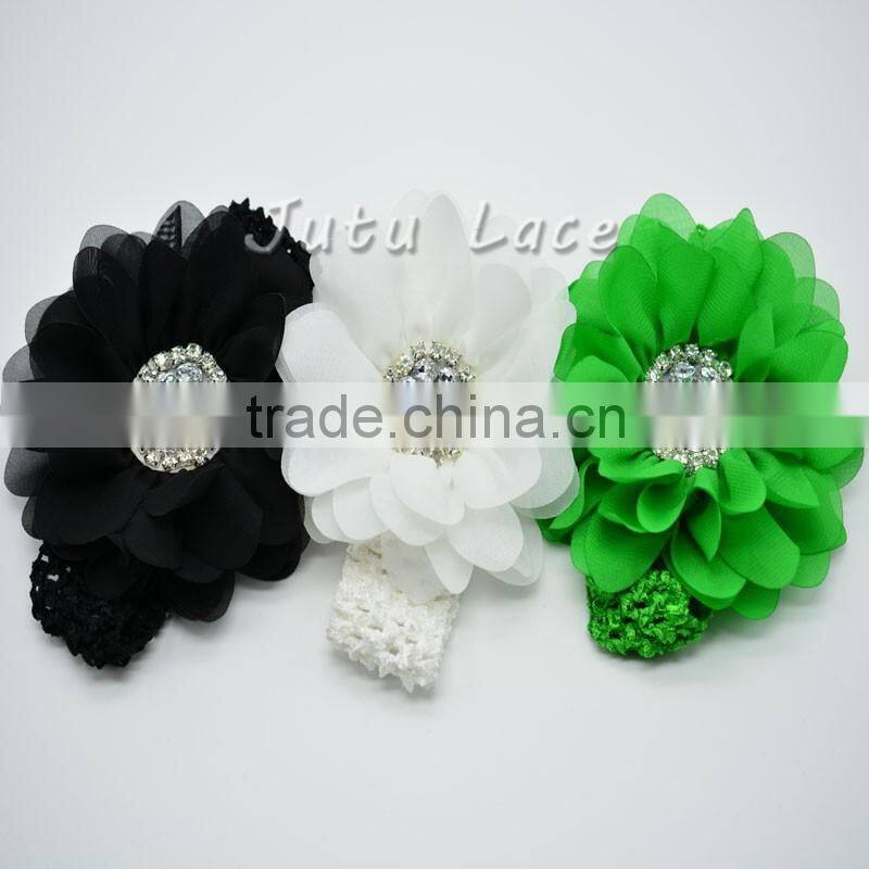 high quality large arificial Flower - 25colors Fabric Flower with Crystal Rhinestone Pearls Center Hair Accessory