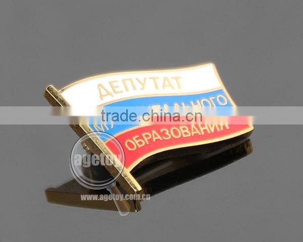 Custom Patriotism Theme Banner Safety-pin Emblem Gold Plated Engraved Metal Enamel Russia National Flag Pin Badge