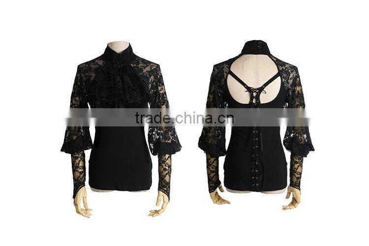 T-290 Elegant Gothic Rose Lace Long Rock T-shirt With Gloves