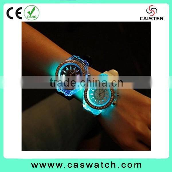 Hot fashion crystal watch silicone watches band flashing lights watch alibaba china