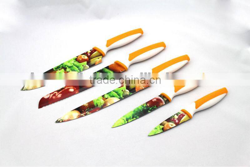 yangjiang Vegetable Pattern Non-stick Coating steel kitchen knives Set