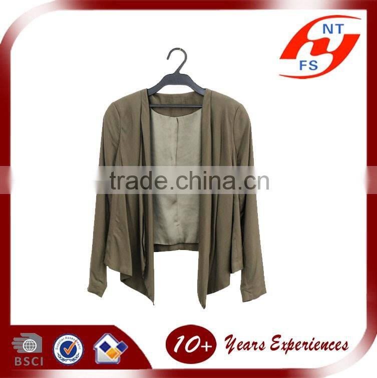 no collar no button long sleeve autumn casual olive green short coat jacket