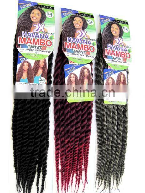 High Quality 12" 24'' 2X Havana Mambo Twist Braids With Synthetic Crochet Hair Extension