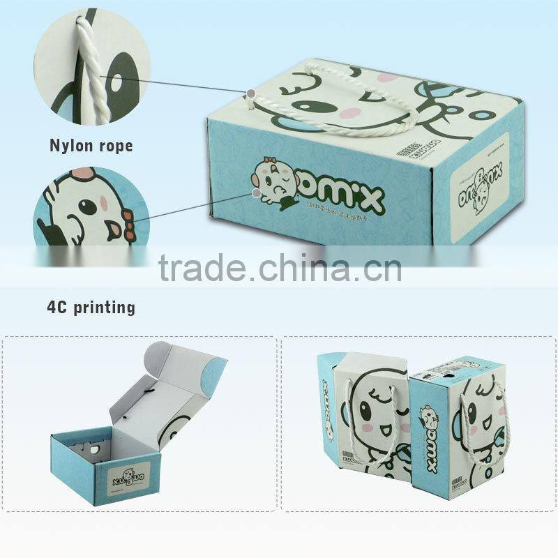 Cheap Custom Made Corrugated Paper Baby Shoe Box with Handle