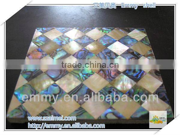 Mixed design shell mosaic tile diamond yellow and abalone mother of pearl mosaic