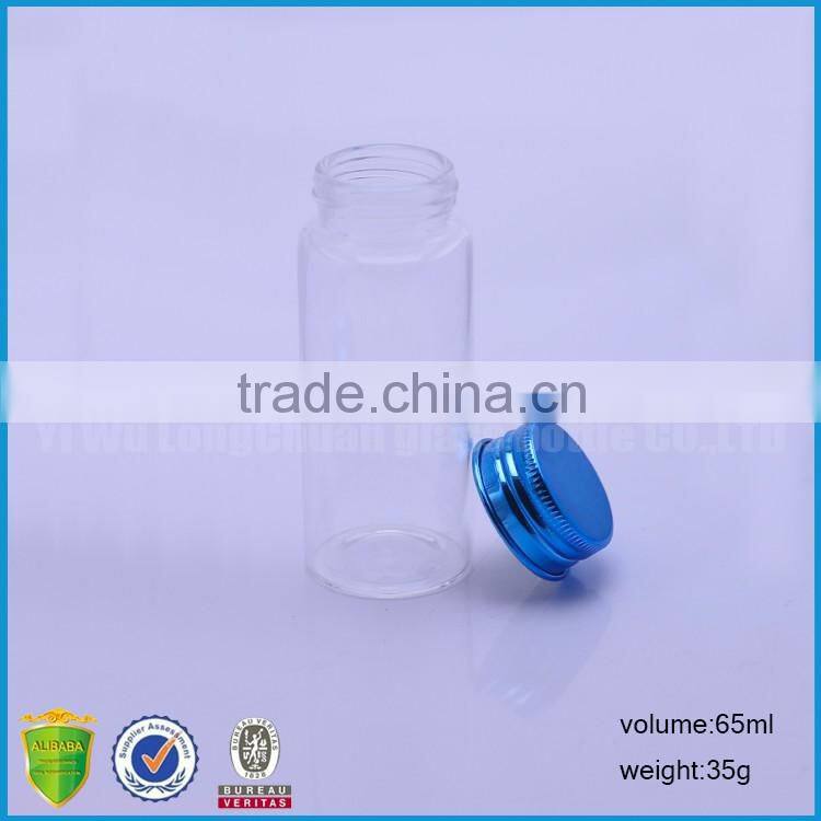 95ml Clear Neck Finish Glass Vials For Perfumes With Blue Aluminum Continuous Thread Cap With liner