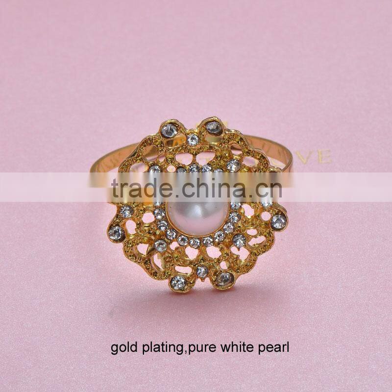 (M0456-ring) 100pcs/lot Elegant Wedding Flower Rhinestone Napkin Rings,34mm diameter ,40mm ring ,nickle plating,pure white pearl