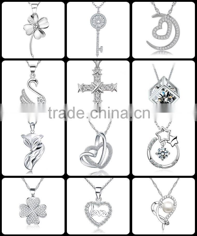 925 Sterling Silver White Gold Plated Pink Clear Cubic Zirconia Bauhinia Flower Pendants for Necklaces Women's Jewelry