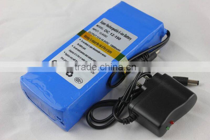 super 12v li-ion polymer battery 15000mah for monitor with battery charger/lithium battery for wholesale