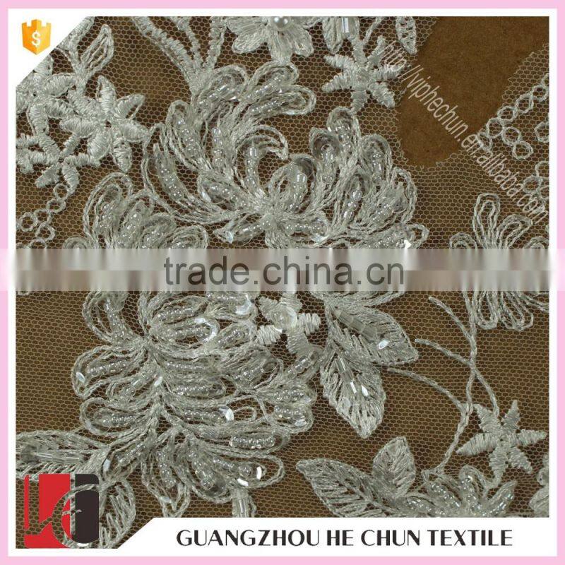 HC-2415-1 Hechun Hot Design Handmade Embroided Flat Lace Bridal Trim