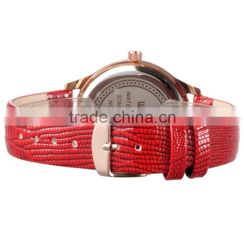 2016 luxury style genuine leather band diamond clock woman