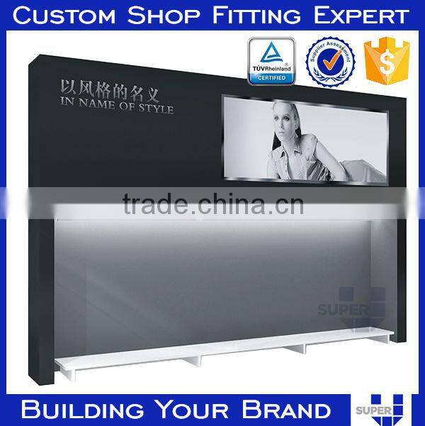 wall mounted shelf wooden display cabinet for retail garment shop