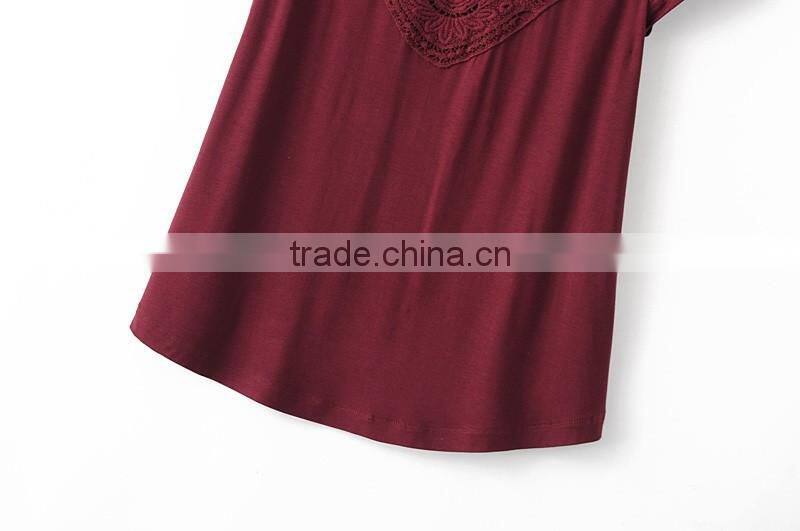women clothing short sleeve round collar casual lace blouse for women