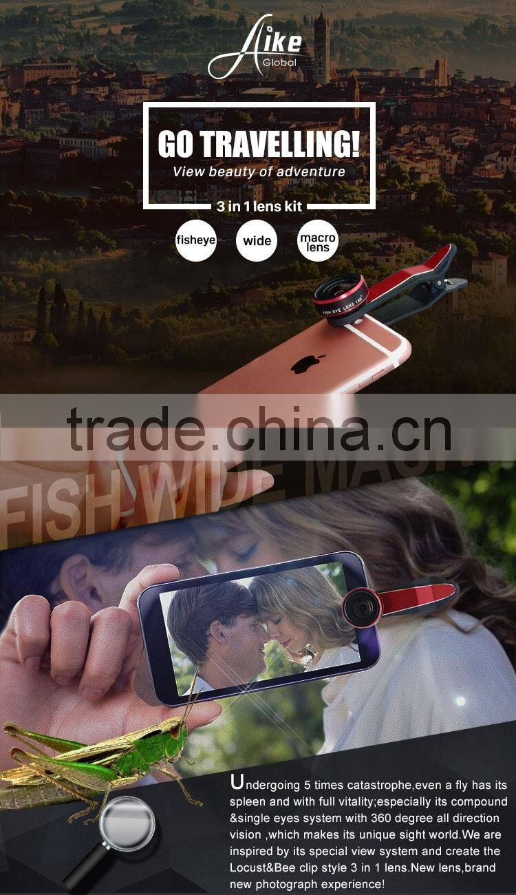 For iPhone 6S Samsung HTC LG Huawei Xiaomi Camera Lens 198 degree Fisheye 0.63X Wide-angle Lens 20X Macro Lens 3in1 lens kit