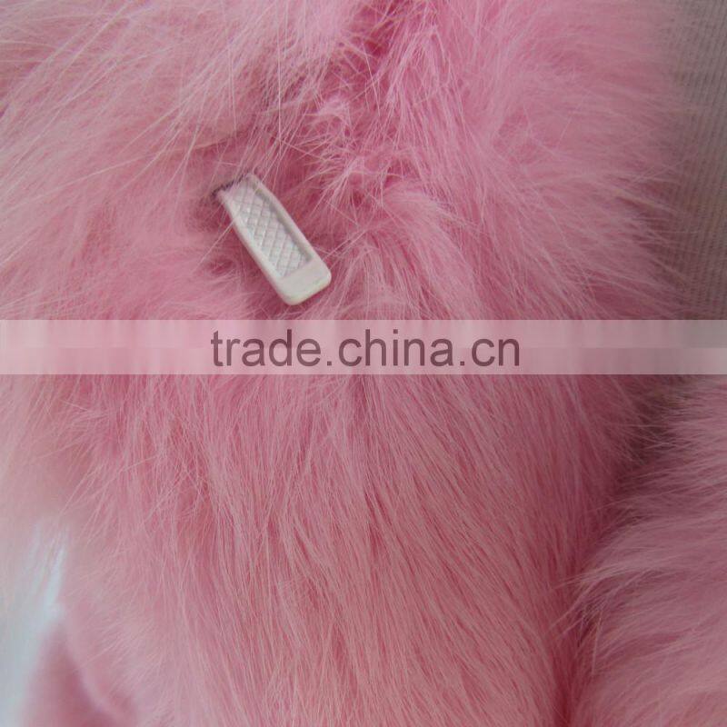 children pink rabbit fur coat with fox fur trim