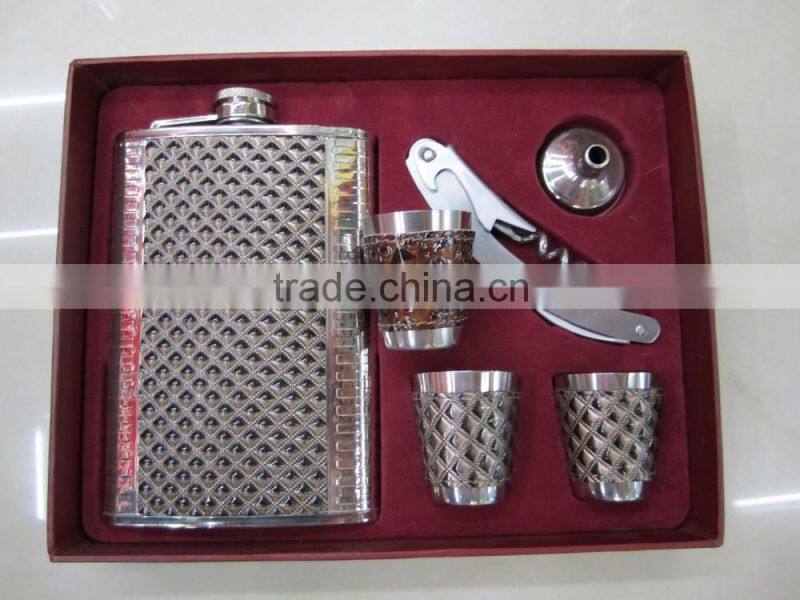 9oz and 18oz hip flask add to four cups and a Funnel in gift set box