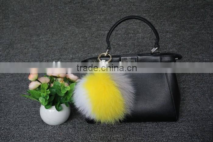 13cm genuine whole fox fur ball for bag/car keychain handmade fox fur ball poms key ring wholesale
