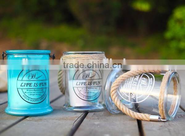 large capacity colored frosted glass candle holder with handle