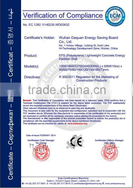 Lightweight 100% asbestos free EPS cement sandwich wall panel