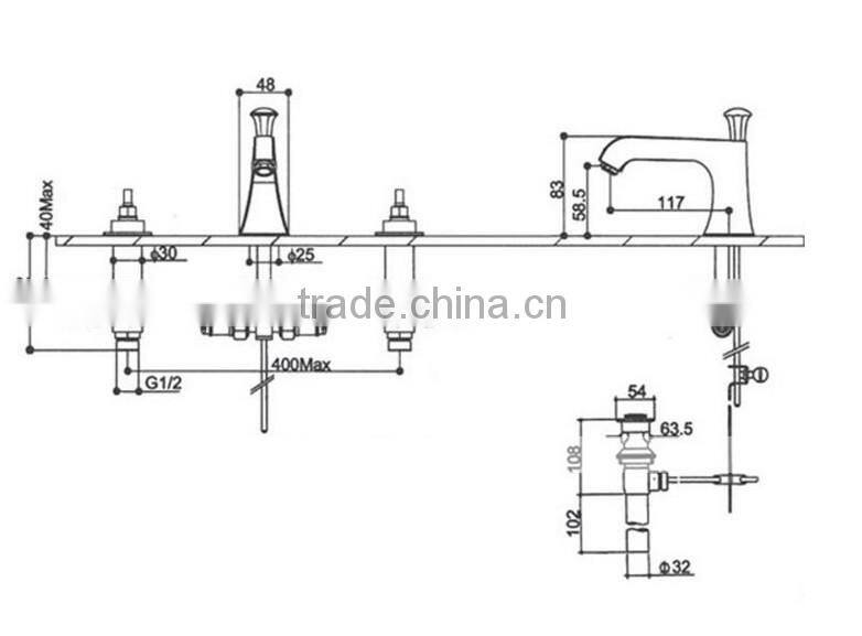 Modern Widespread Bathroom Three Holes Sink Faucet in Gold with Double Handles