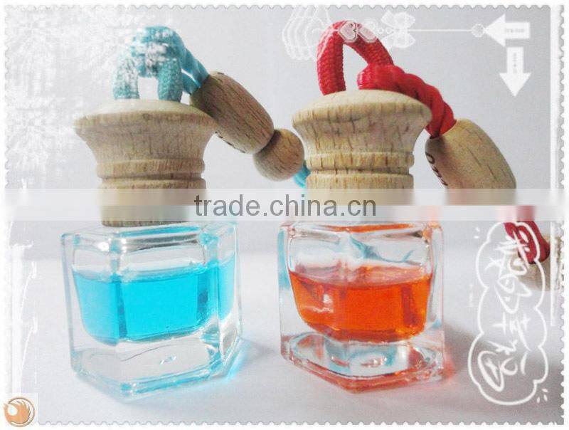 Hot Sale glass bottle hanging car perfume with wooden cap,Car Air Freshener