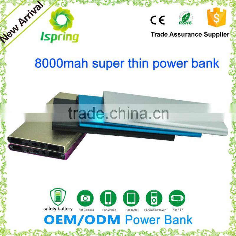 2016 Hot sale power bank for promotion custom design 8000mah portable ultra thin power bank