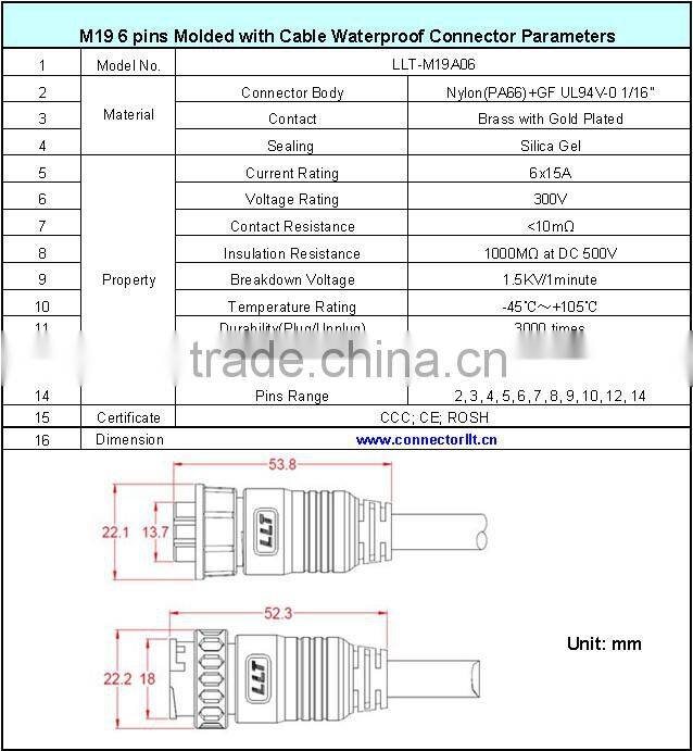 led light components electrical waterproof male female connector with cable