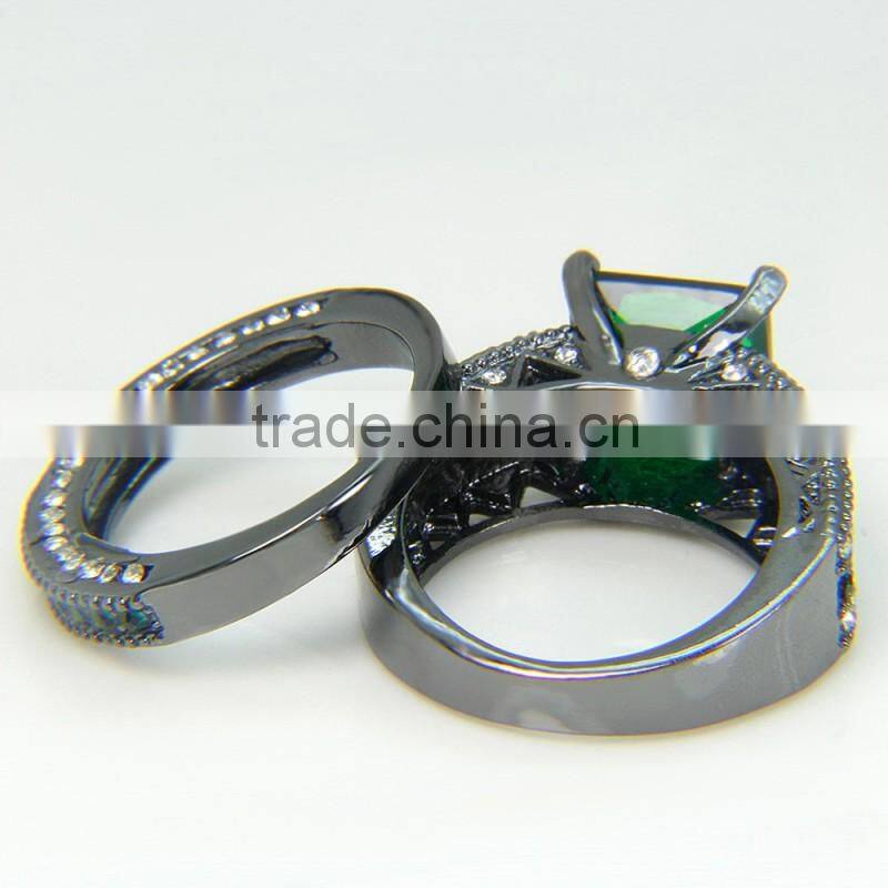 Thick Emerald Couple Ring Sets Big Central Stone Wedding Bands Love Romantic Ring For Lovers