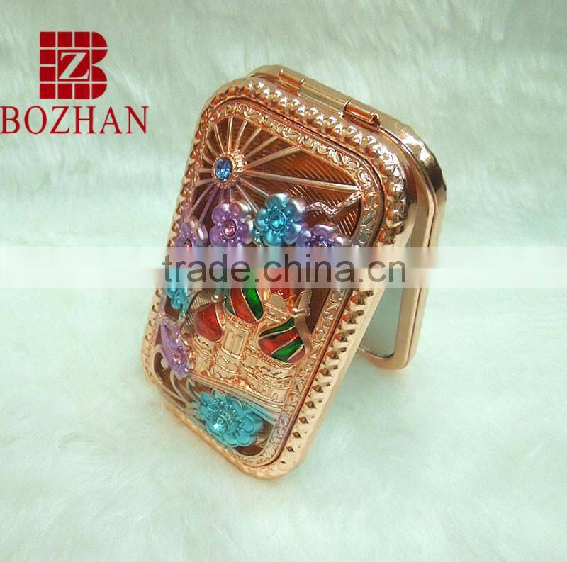 Good quality & sale castle rhinestone makeup mirror/ charm castle pocket mirror/high quality rhinestone cosmetic mirror