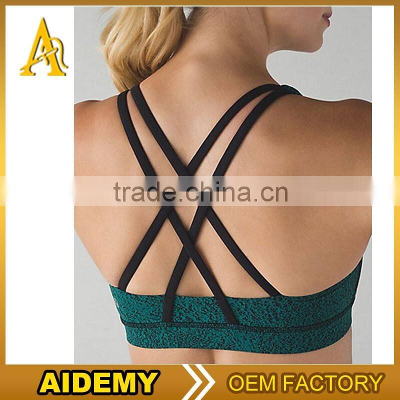 new design custom nylon/spandex dry fit womens Strappy back sexy sports bra fitness yoga bra