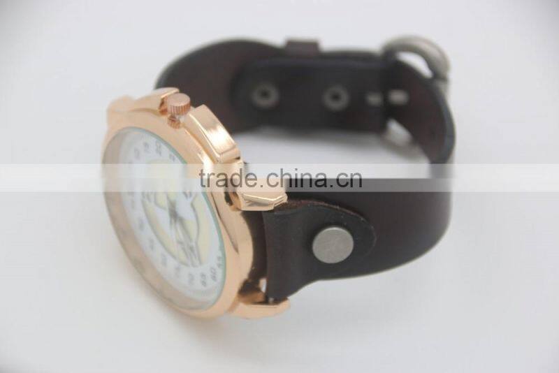 custom your owner logo big leather band men charm vintage watch relogio masculino