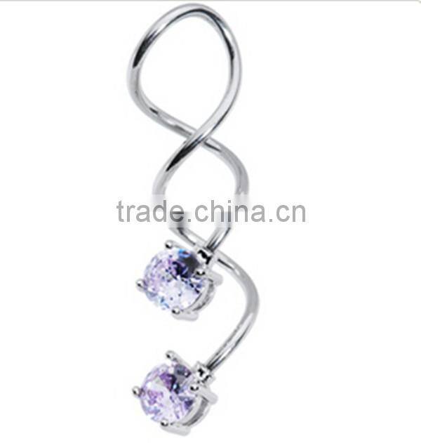Titanium Double Gem Twister Body Piercing Rings