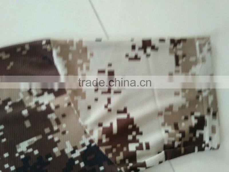 Custom made polyester nylon mesh brown digital full print military camouflage T shirt