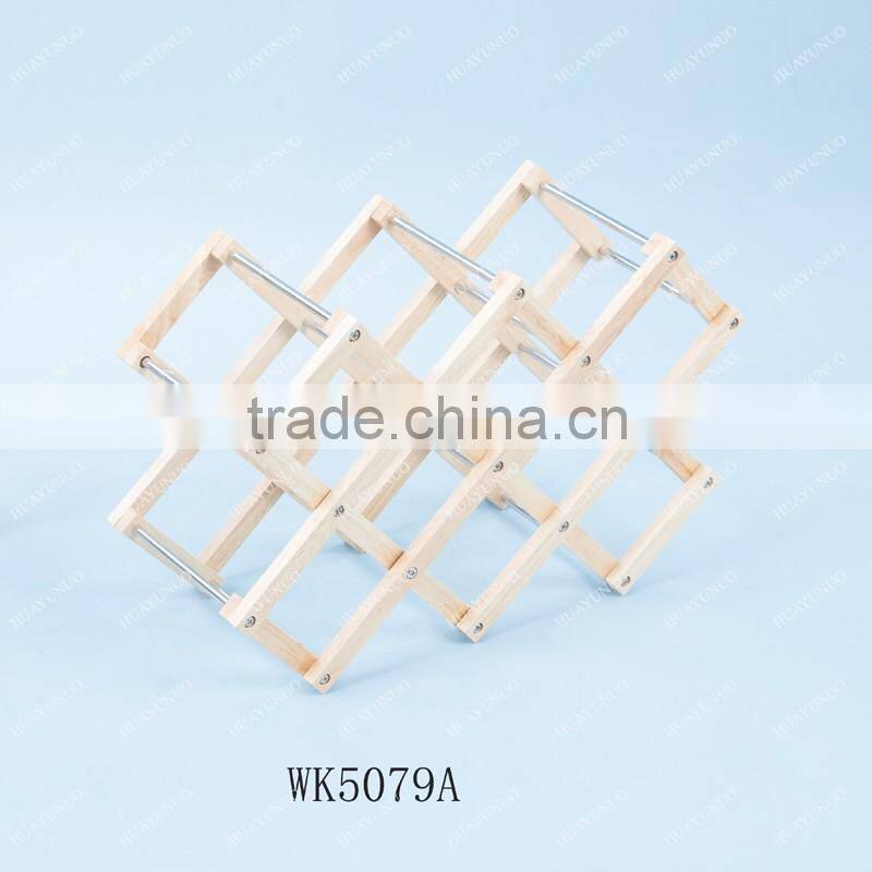 Natural Rubber Wood Folding 8 Wine Bottle Holder WK5378