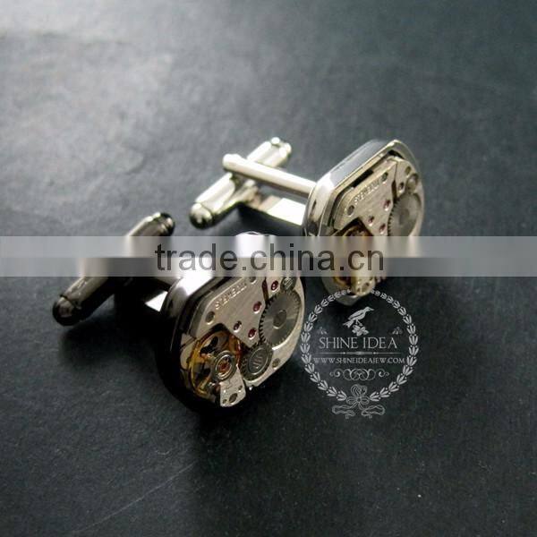 15x18mm vintage style steam punk watch movement core rhodium,metal gun black fashion cuff links 6600067
