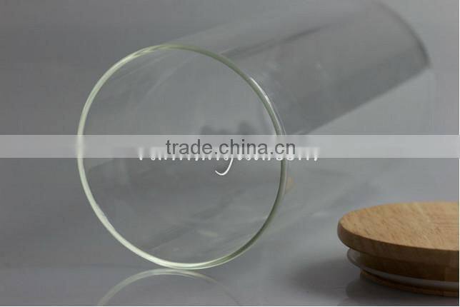 Hot sale glass Jar with wood lid , glass canister