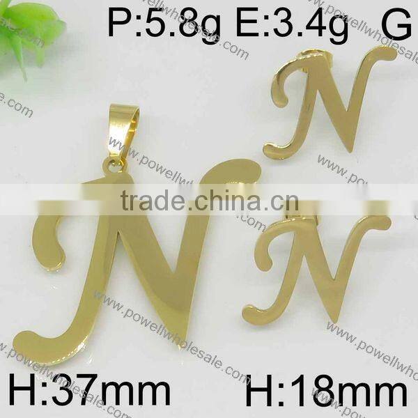 Fashion hot wholesale 316l stainless steel jewelry letter style gold color set
