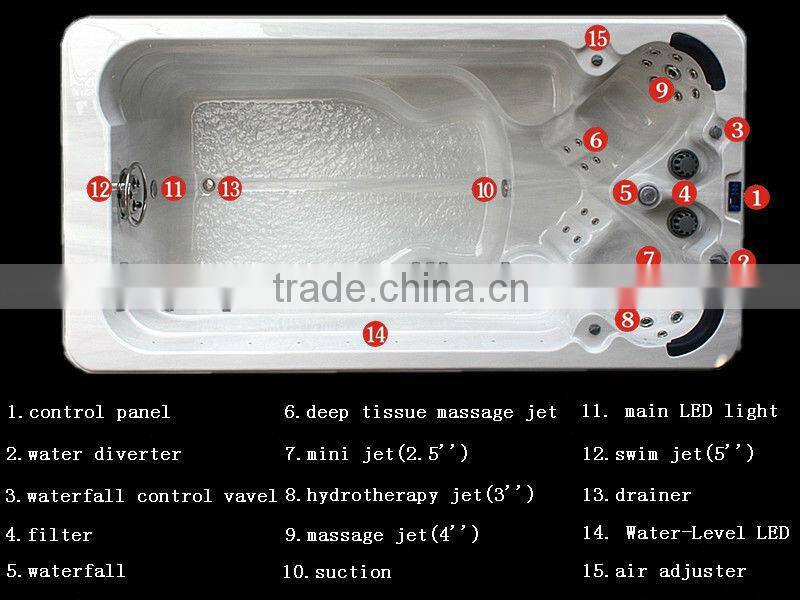 Fiberglass swimming pool spa with powerful massage jets endless spa pool JY8603