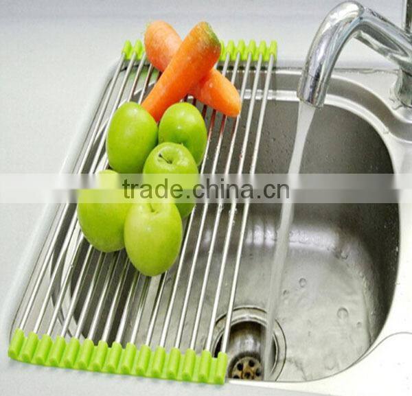 Foldable Stainless Steel Dish Drainer Drying Rack for Kitchen